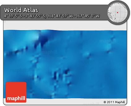 Shaded Relief 3D Map of the Area around 4° 1' 30" S, 168° 13' 29" W