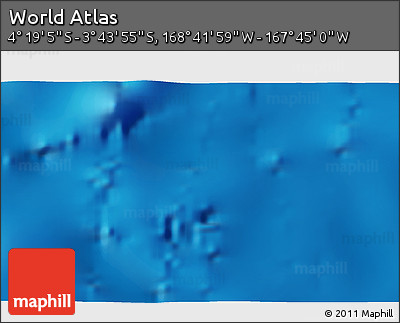 Shaded Relief 3D Map of the Area around 4° 1' 30" S, 168° 13' 29" W