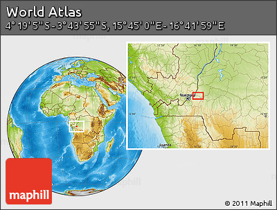 Physical Location Map of the Area around 4° 1' 30" S, 16° 13' 30" E