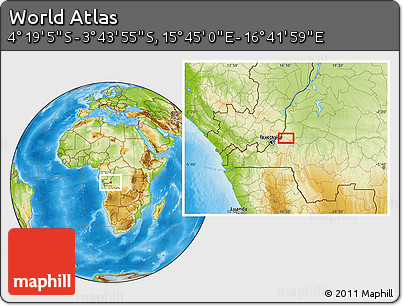 Physical Location Map of the Area around 4° 1' 30" S, 16° 13' 30" E