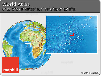 Physical Location Map of the Area around 4° 1' 30" S, 1° 46' 29" E