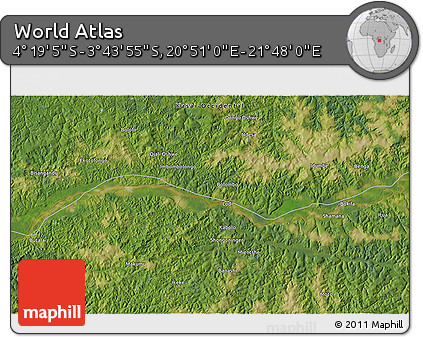 Satellite 3D Map of the Area around 4° 1' 30" S, 21° 19' 30" E