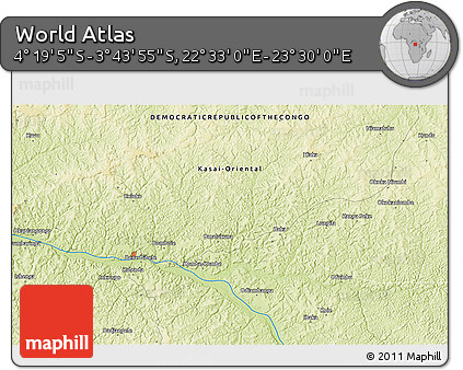 Physical 3D Map of the Area around 4° 1' 30" S, 23° 1' 29" E
