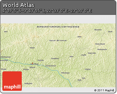 Physical 3D Map of the Area around 4° 1' 30" S, 23° 1' 29" E