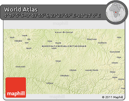 Physical 3D Map of the Area around 4° 1' 30" S, 23° 52' 30" E