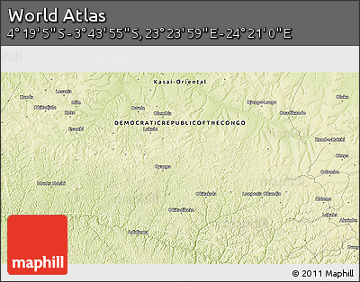 Physical 3D Map of the Area around 4° 1' 30" S, 23° 52' 30" E