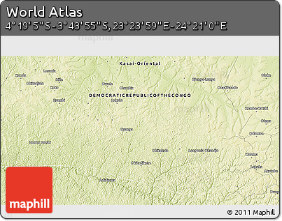 Physical 3D Map of the Area around 4° 1' 30" S, 23° 52' 30" E
