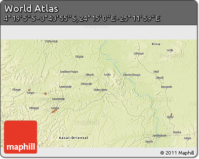 Physical 3D Map of the Area around 4° 1' 30" S, 24° 43' 30" E