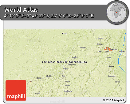 Physical 3D Map of the Area around 4° 1' 30" S, 25° 34' 30" E