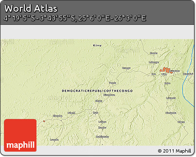 Physical 3D Map of the Area around 4° 1' 30" S, 25° 34' 30" E