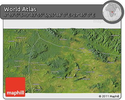 Satellite 3D Map of the Area around 4° 1' 30" S, 27° 16' 29" E