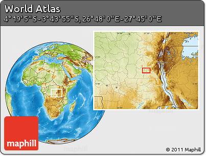 Physical Location Map of the Area around 4° 1' 30" S, 27° 16' 29" E