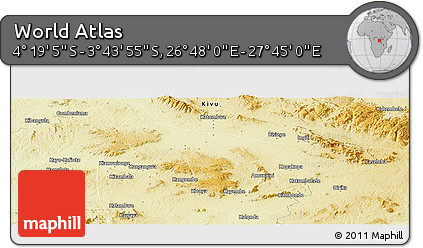 Physical Panoramic Map of the Area around 4° 1' 30" S, 27° 16' 29" E