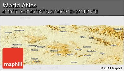 Physical Panoramic Map of the Area around 4° 1' 30" S, 27° 16' 29" E
