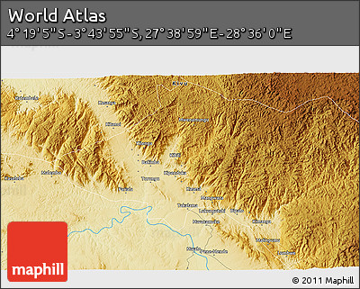 Physical 3D Map of the Area around 4° 1' 30" S, 28° 7' 30" E