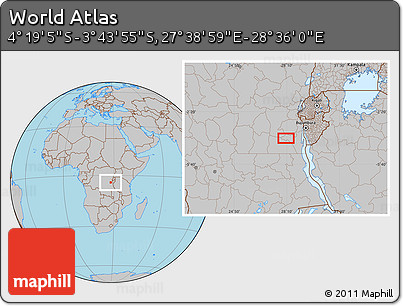 Gray Location Map of the Area around 4° 1' 30" S, 28° 7' 30" E
