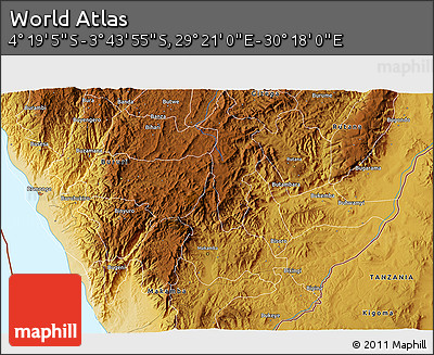 Physical 3D Map of the Area around 4° 1' 30" S, 29° 49' 30" E