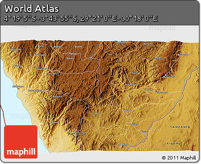 Physical 3D Map of the Area around 4° 1' 30" S, 29° 49' 30" E