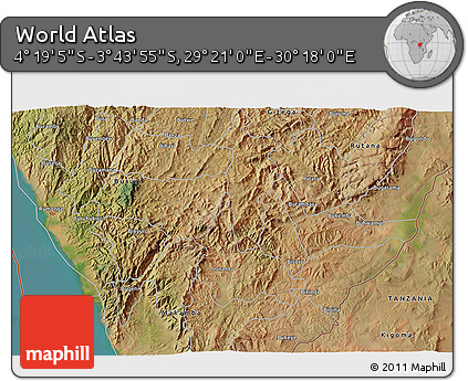 Satellite 3D Map of the Area around 4° 1' 30" S, 29° 49' 30" E