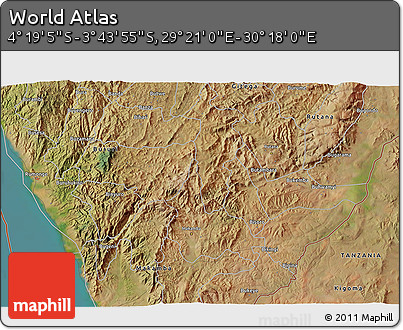 Satellite 3D Map of the Area around 4° 1' 30" S, 29° 49' 30" E