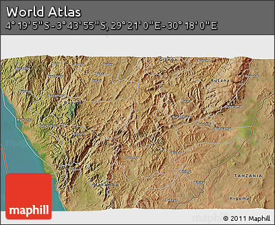 Satellite 3D Map of the Area around 4° 1' 30" S, 29° 49' 30" E