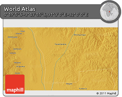 Physical 3D Map of the Area around 4° 1' 30" S, 31° 31' 29" E