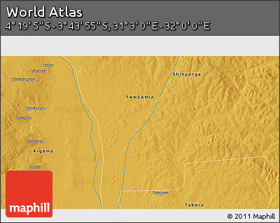 Physical 3D Map of the Area around 4° 1' 30" S, 31° 31' 29" E