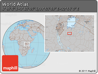 Gray Location Map of the Area around 4° 1' 30" S, 32° 22' 30" E