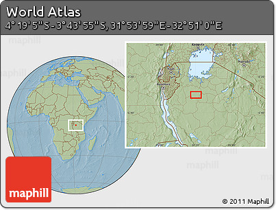 Savanna Style Location Map of the Area around 4° 1' 30" S, 32° 22' 30" E, hill shading