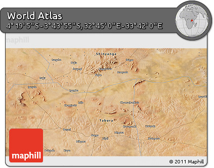 Satellite 3D Map of the Area around 4° 1' 30" S, 33° 13' 30" E
