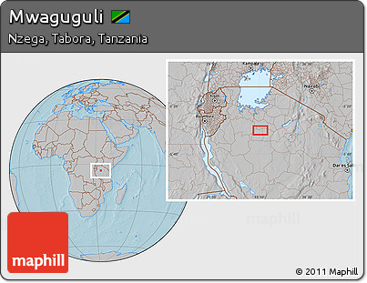 Gray Location Map of Mwaguguli, hill shading