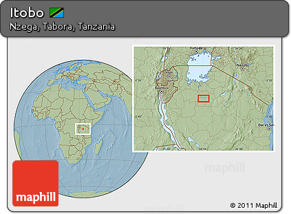 Savanna Style Location Map of Itobo, hill shading