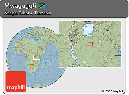 Savanna Style Location Map of Mwaguguli, hill shading