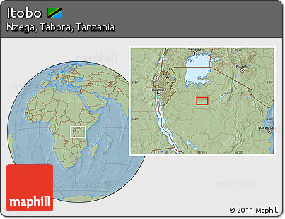 Savanna Style Location Map of Itobo, hill shading