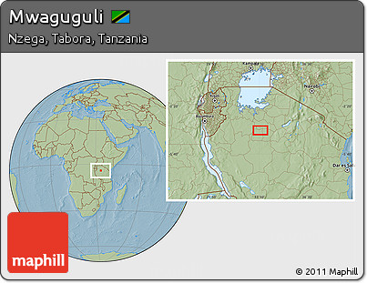 Savanna Style Location Map of Mwaguguli, hill shading