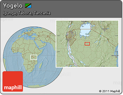 Savanna Style Location Map of Yogelo, hill shading