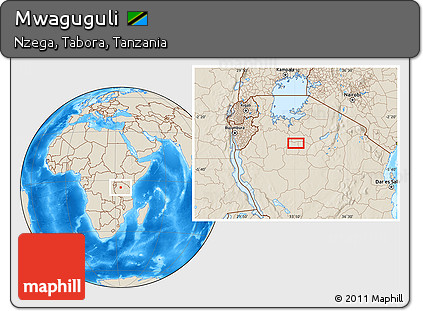 Shaded Relief Location Map of Mwaguguli