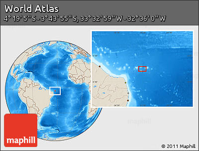 Shaded Relief Location Map of the Area around 4° 1' 30" S, 33° 4' 30" W