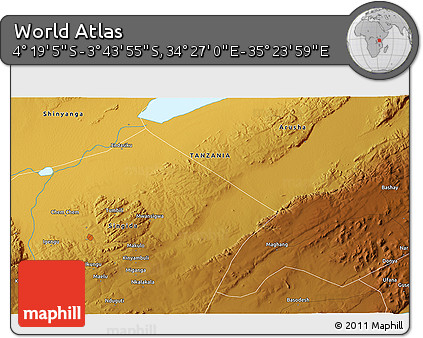 Physical 3D Map of the Area around 4° 1' 30" S, 34° 55' 29" E