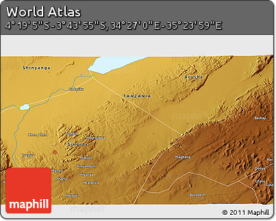 Physical 3D Map of the Area around 4° 1' 30" S, 34° 55' 29" E