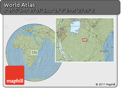 Savanna Style Location Map of the Area around 4° 1' 30" S, 34° 55' 29" E, hill shading
