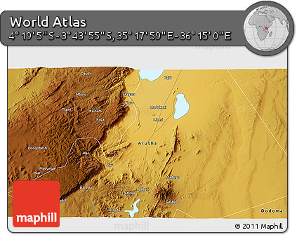 Physical 3D Map of the Area around 4° 1' 30" S, 35° 46' 29" E