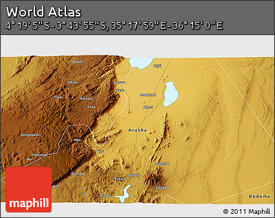 Physical 3D Map of the Area around 4° 1' 30" S, 35° 46' 29" E