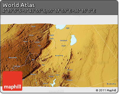 Physical 3D Map of the Area around 4° 1' 30" S, 35° 46' 29" E