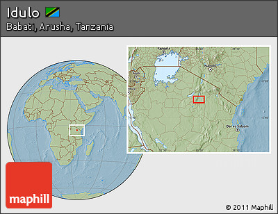 Savanna Style Location Map of Idulo, hill shading