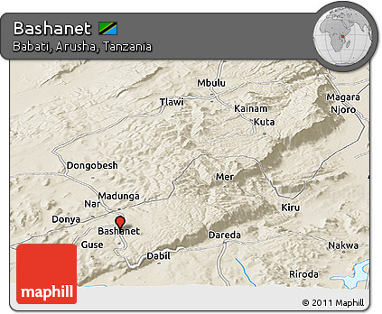 Shaded Relief Panoramic Map of Bashanet