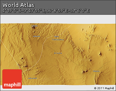 Physical 3D Map of the Area around 4° 1' 30" S, 36° 37' 30" E