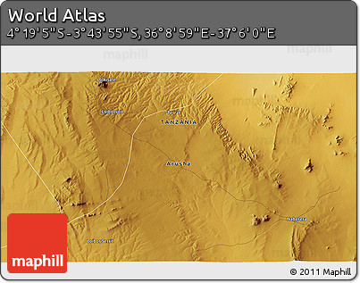 Physical 3D Map of the Area around 4° 1' 30" S, 36° 37' 30" E