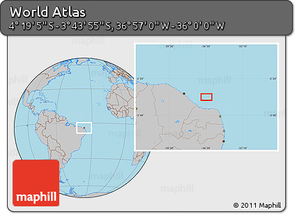 Gray Location Map of the Area around 4° 1' 30" S, 36° 28' 30" W