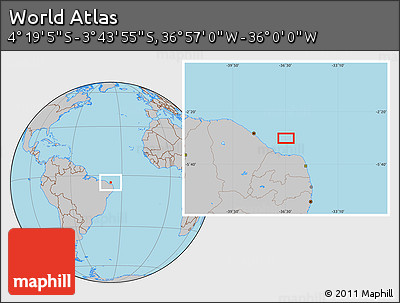 Gray Location Map of the Area around 4° 1' 30" S, 36° 28' 30" W